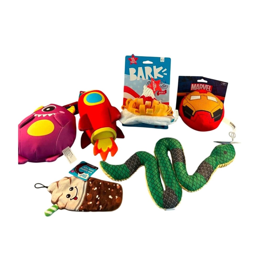 Bark Marvel Play On Dog Toy Bundle OS Multicolor New Squeaker Plush Lot 6pc